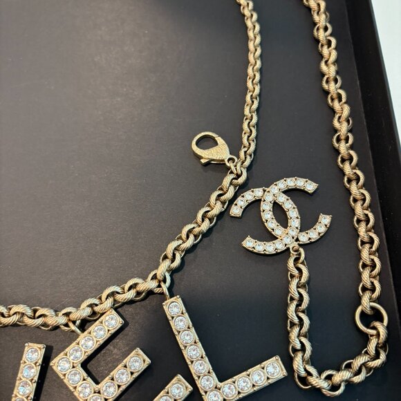 Vintage Lagerfeld Chanel Crystal Logo Chain Belt Necklace Bag Jewelry main image 5